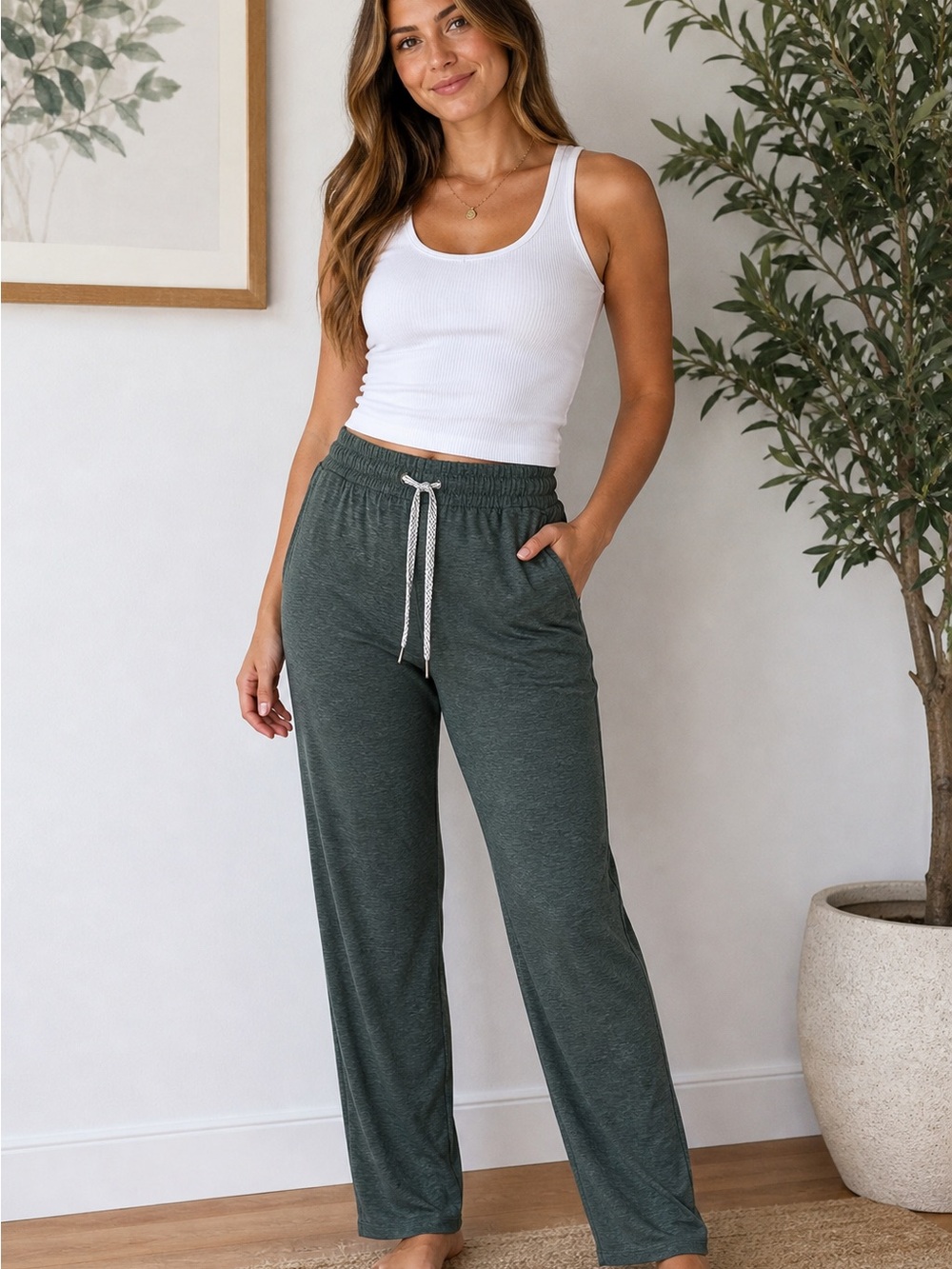 Member's Mark Favorite Drawstring Lounge Soft Slim Pant Heathered Green Sz Large
